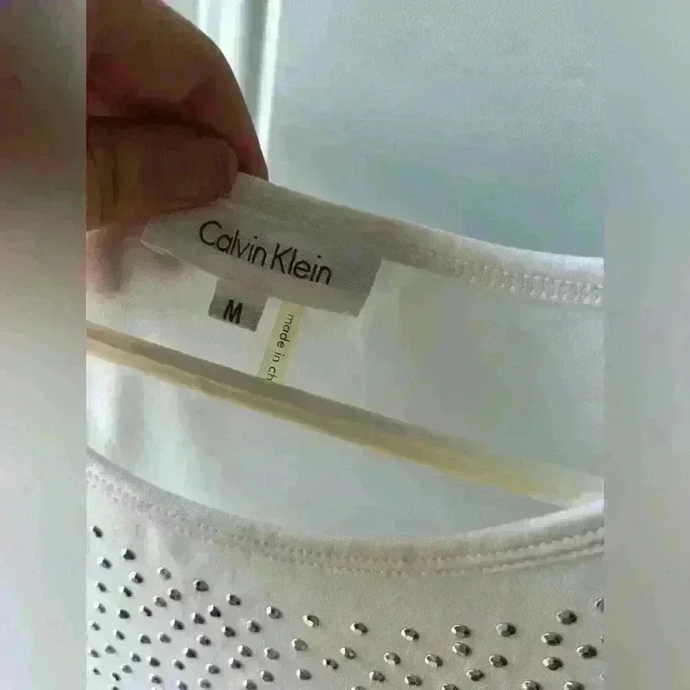 Calvin Klein Tank Top Women’s M, White w/Silver Embellishment - Picture 3 of 4